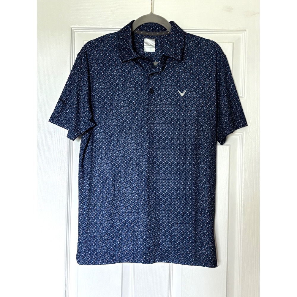 Callaway Mens Opti-Dri Golf Polo Shirt Navy Geometric Print Size Small